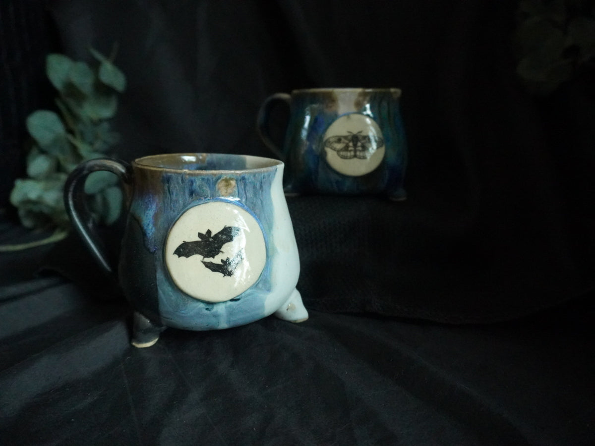 Cauldron Moon Mugs with bat or moth design